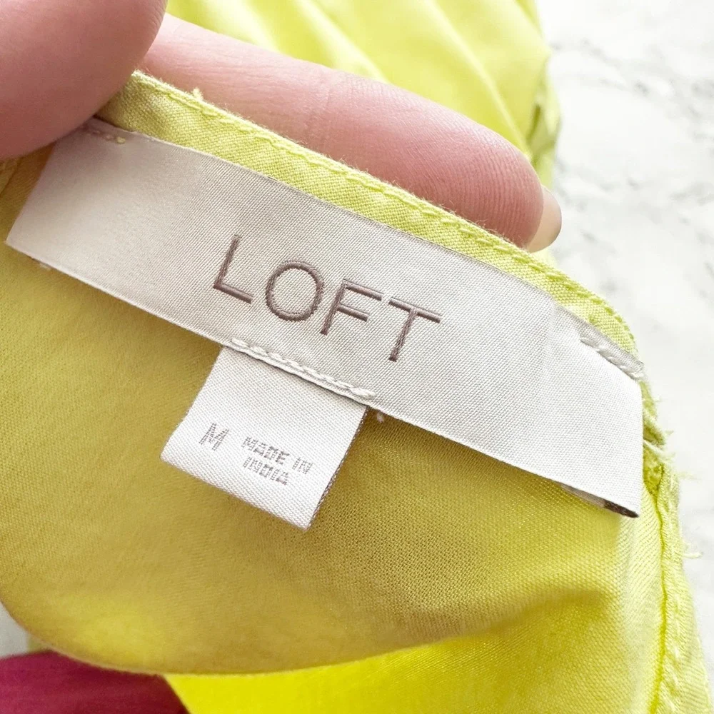 LOFT Cotton Glowing Lime Yellow Halter Midi Dress Drawstring Waist Size Medium
